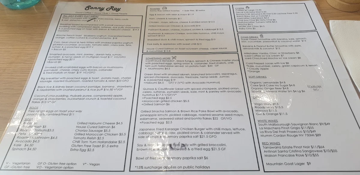 Menu, Sonny Ray