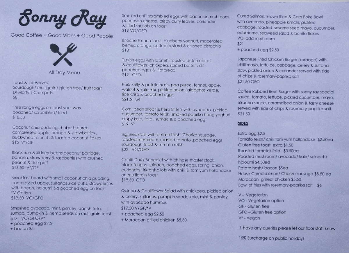 Menu, Sonny Ray