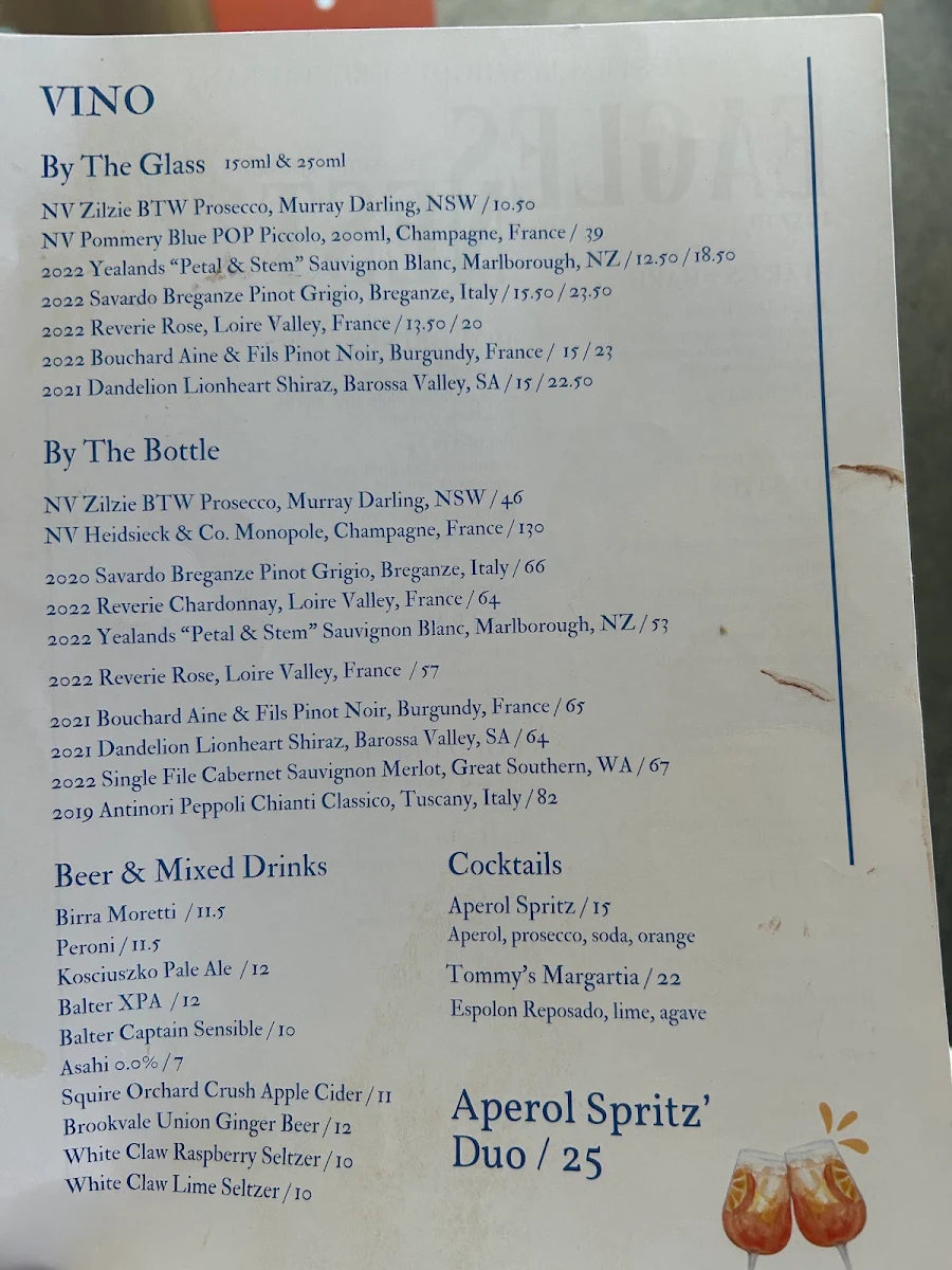 Menu, Eagles Nest Restaurant