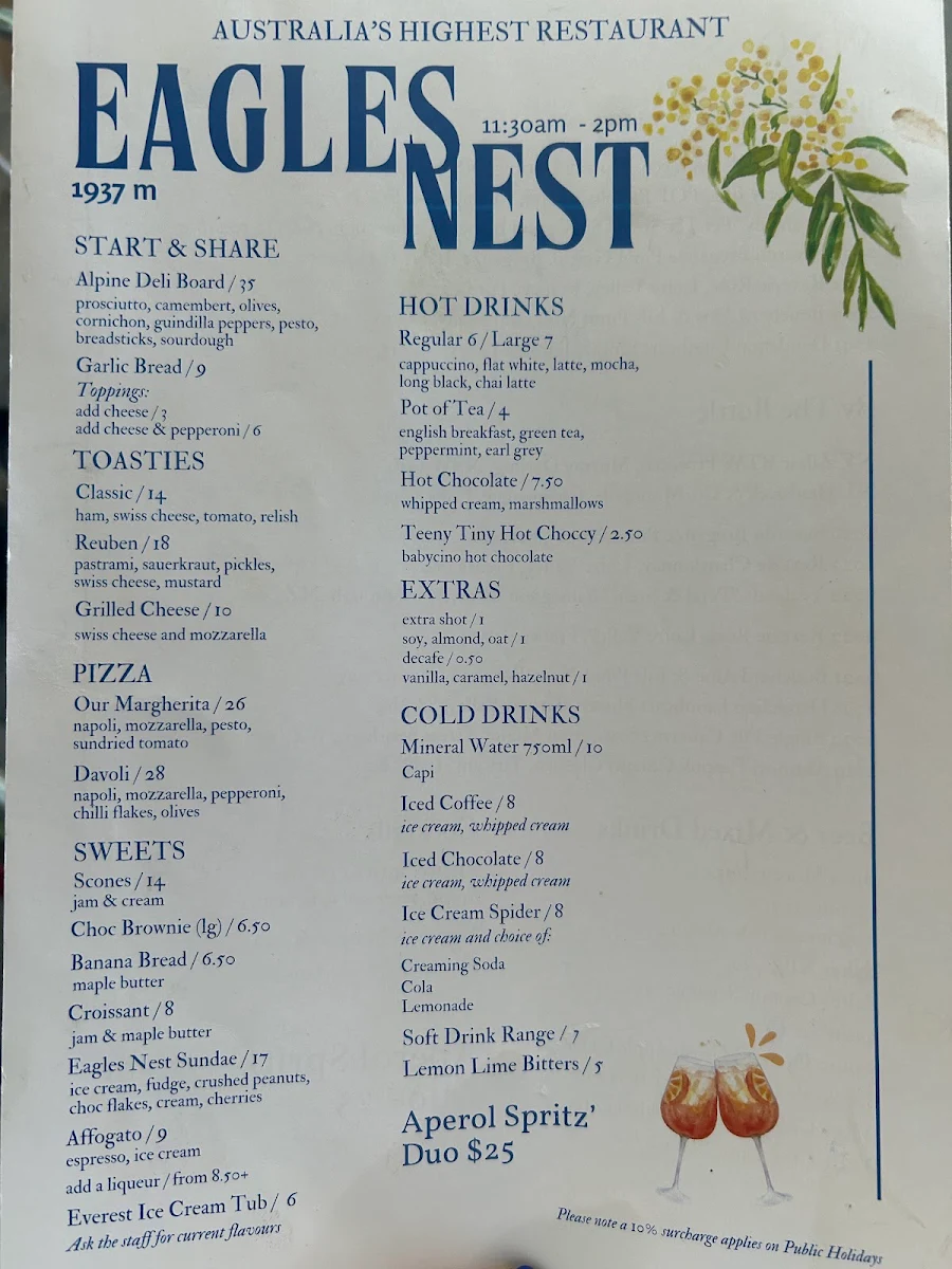 Menu, Eagles Nest Restaurant