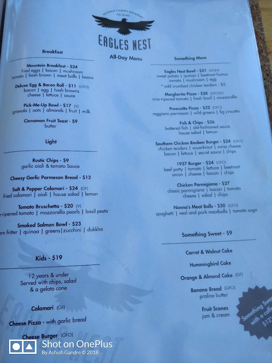 Menu, Eagles Nest Restaurant