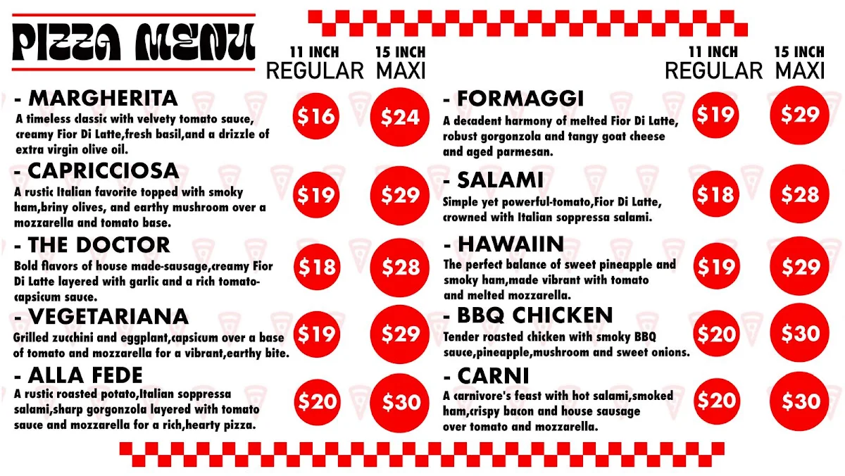Menu, The Pizza Doctor
