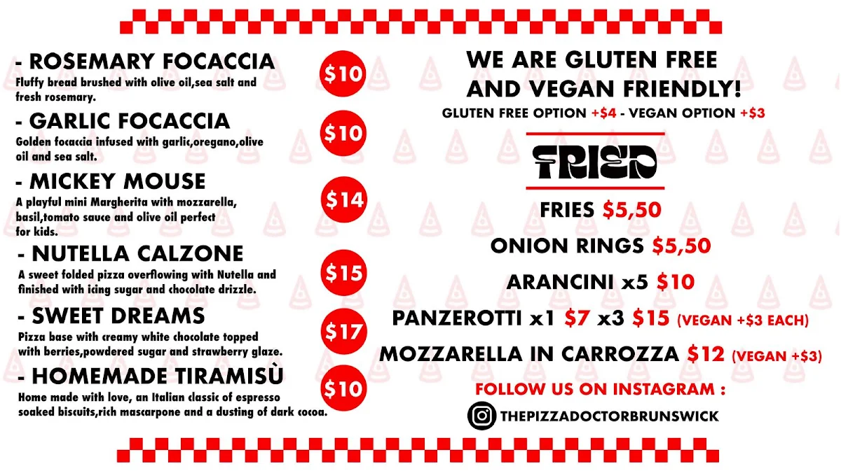 Menu, The Pizza Doctor