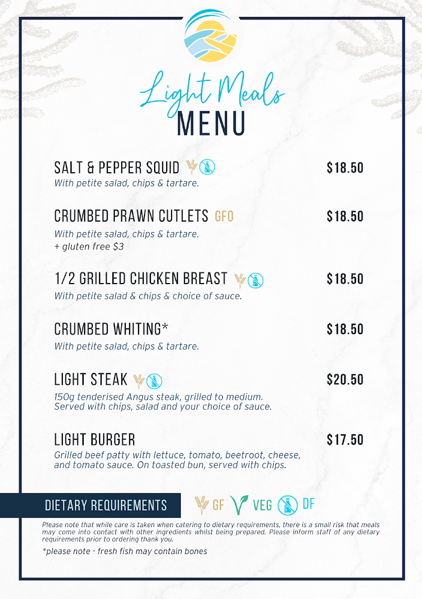 Menu, Sandhills Sports Club - Home of Bargara Bowls