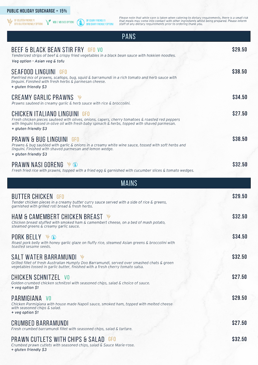 Menu, Sandhills Sports Club - Home of Bargara Bowls