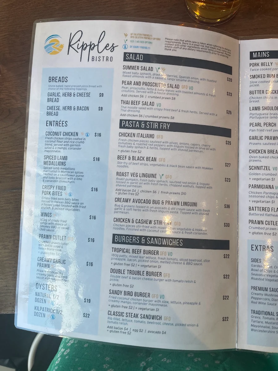 Menu, Sandhills Sports Club - Home of Bargara Bowls
