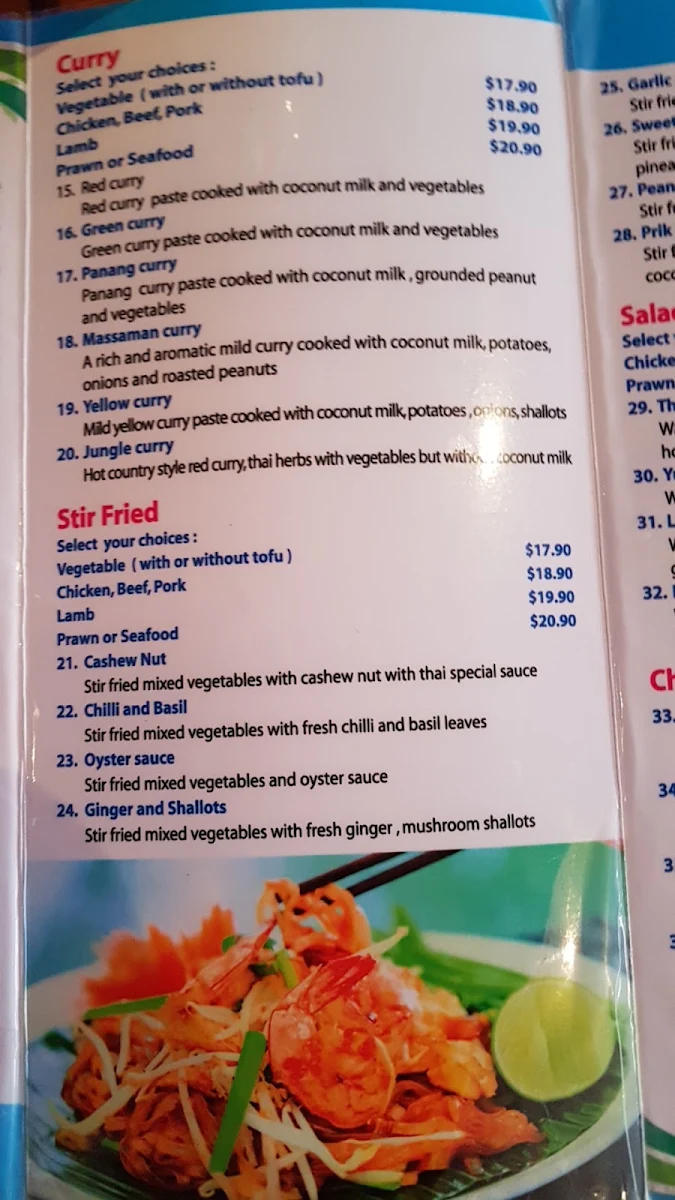 Menu, Thai Boat Restaurant