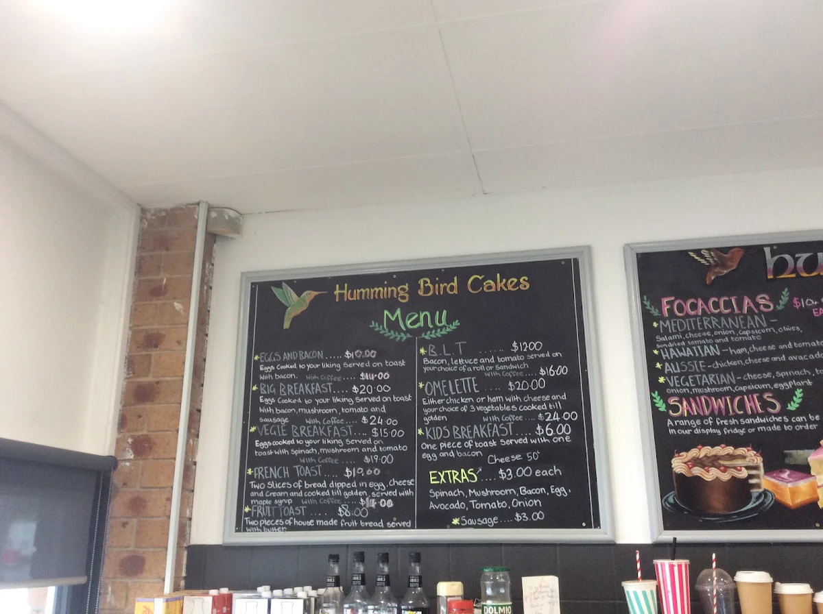 Menu, Humming Bird Dutch Cakes & Coffee