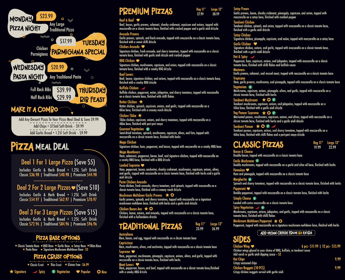 Menu, Proper Pizza Pasta and Ribs (Coomera)