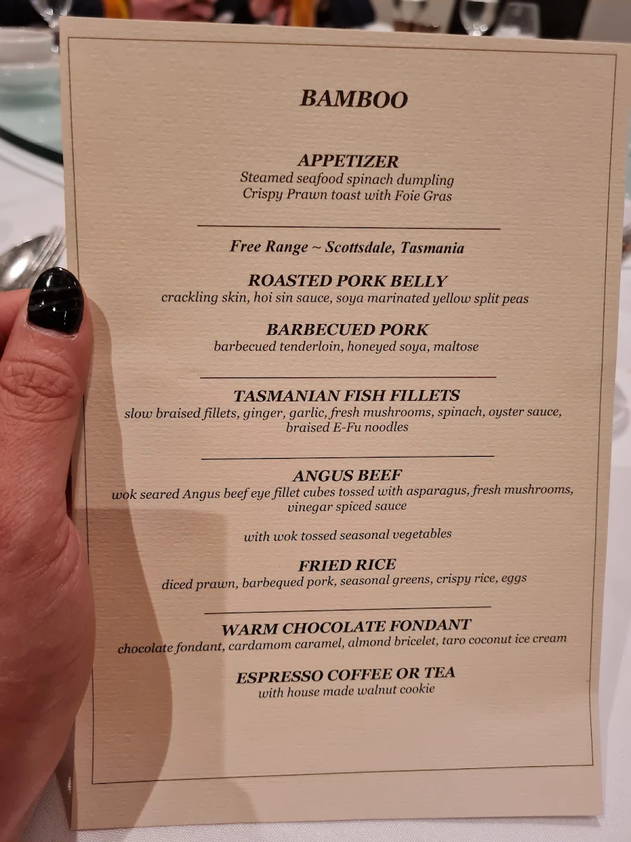 Menu, Me Wah Restaurant