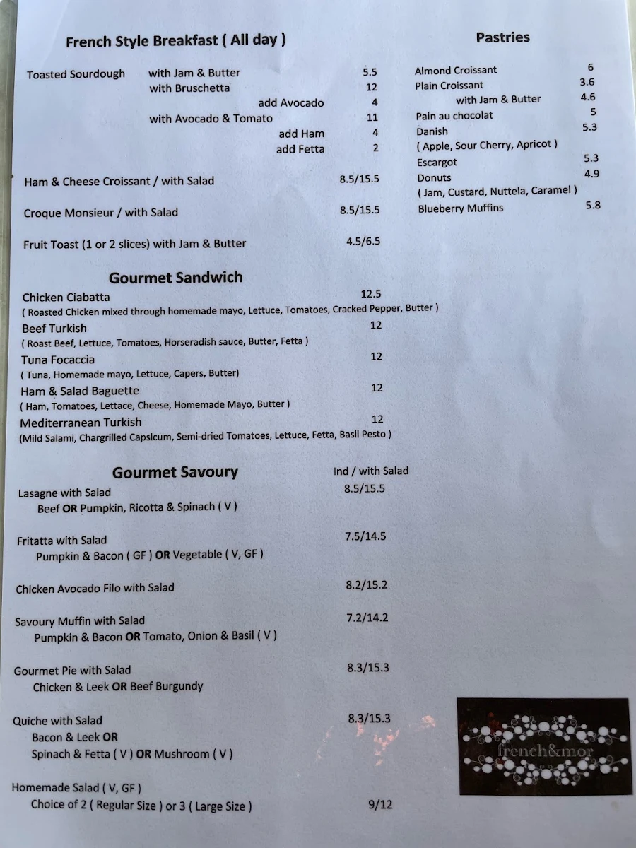 Menu, French & Mor