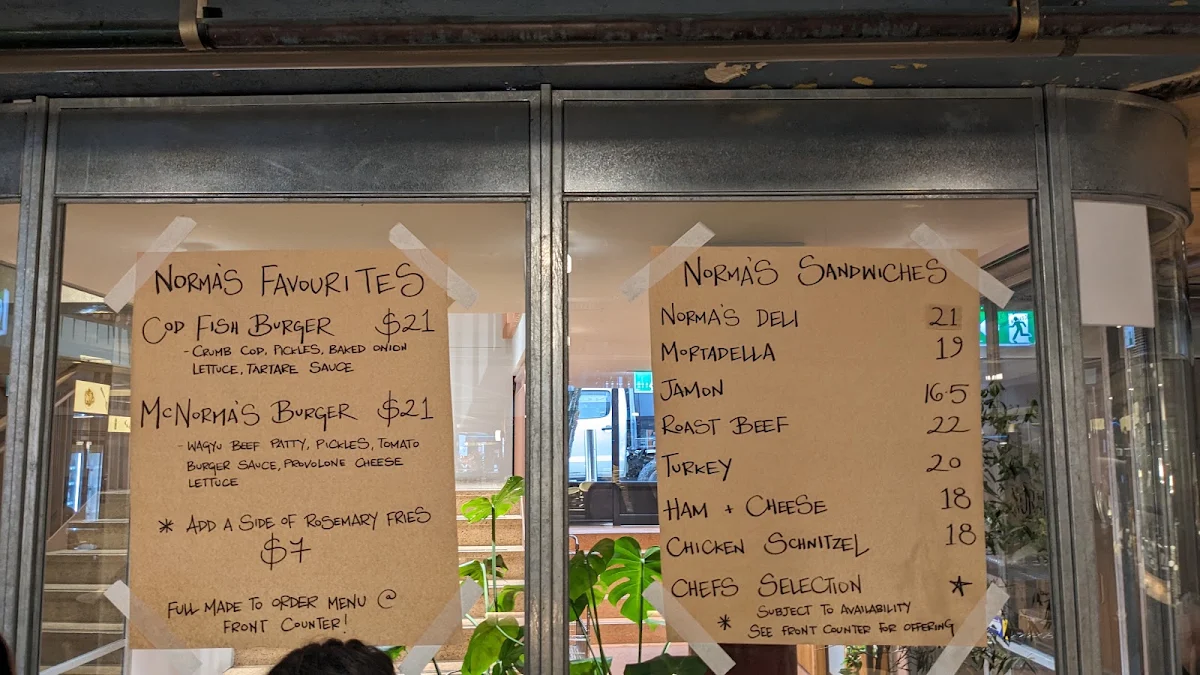 Menu, Norma's Deli