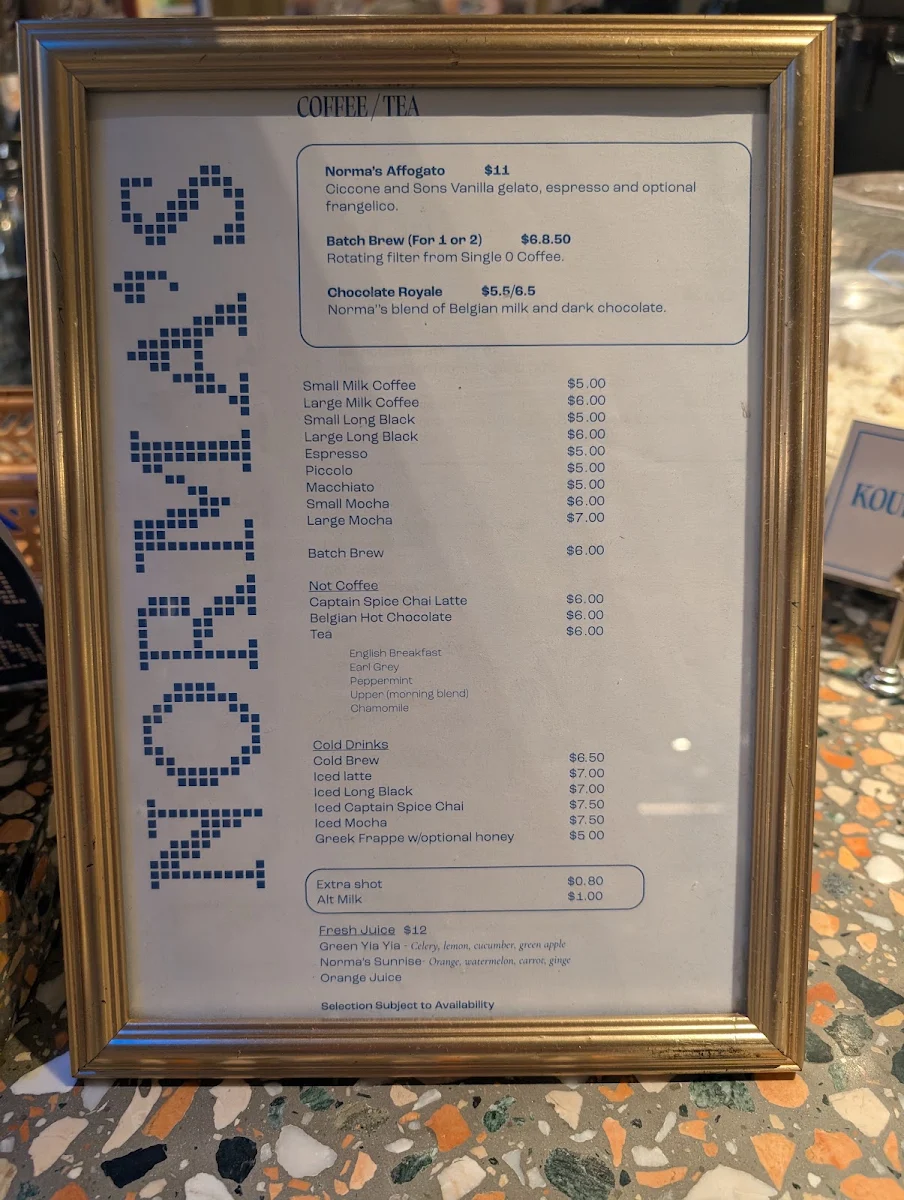 Menu, Norma's Deli
