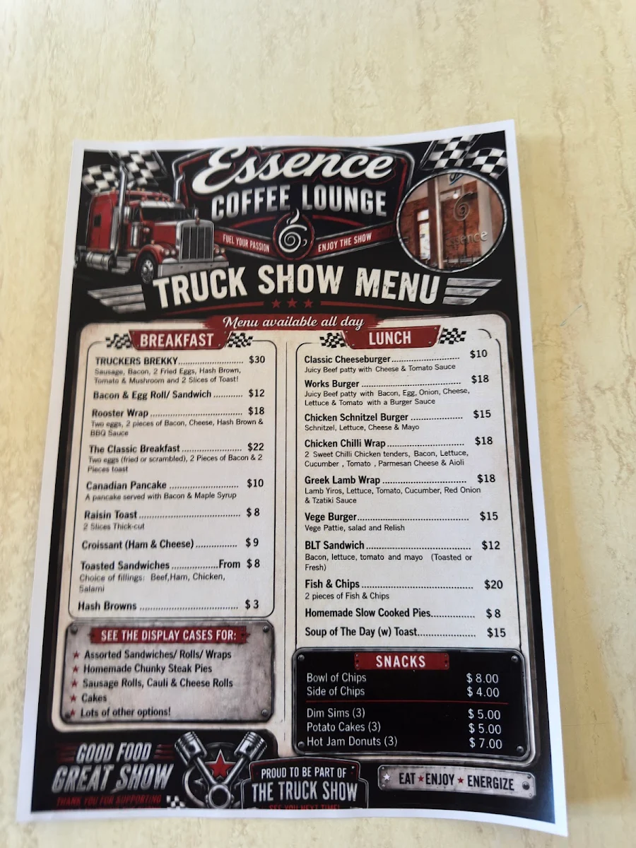 Menu, Essence Coffee Lounge