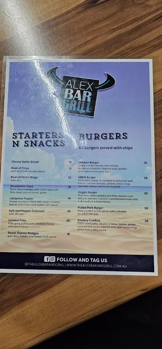 Menu, The Alex Bar & Grill