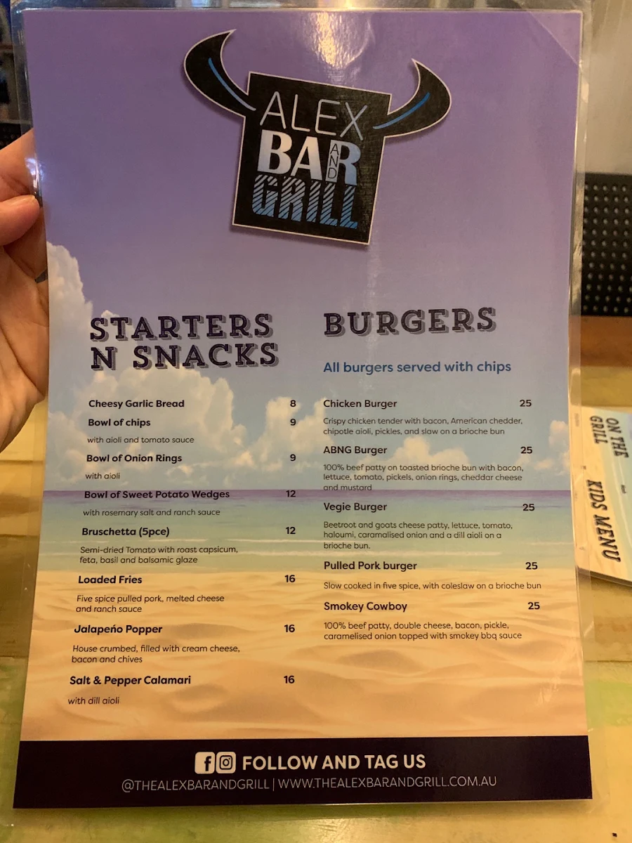 Menu, The Alex Bar & Grill