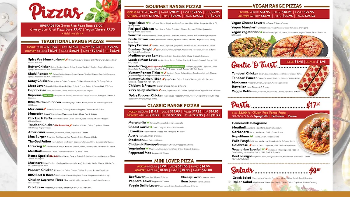 Menu, Pizza Boyz Geelong