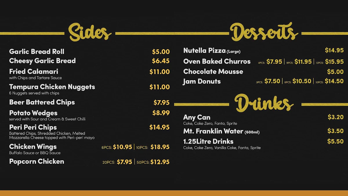 Menu, Pizza Boyz Geelong