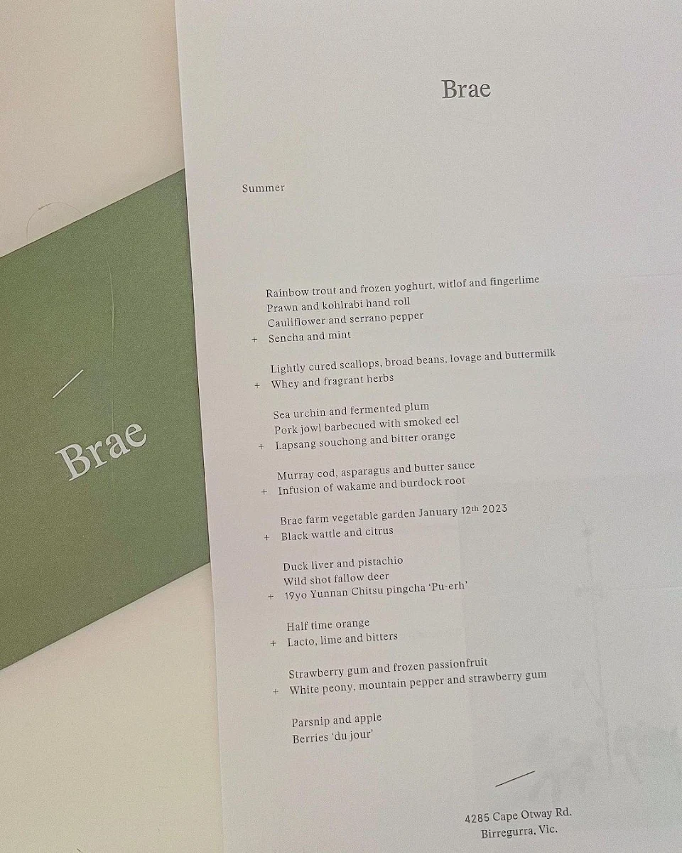 Menu, Brae Restaurant