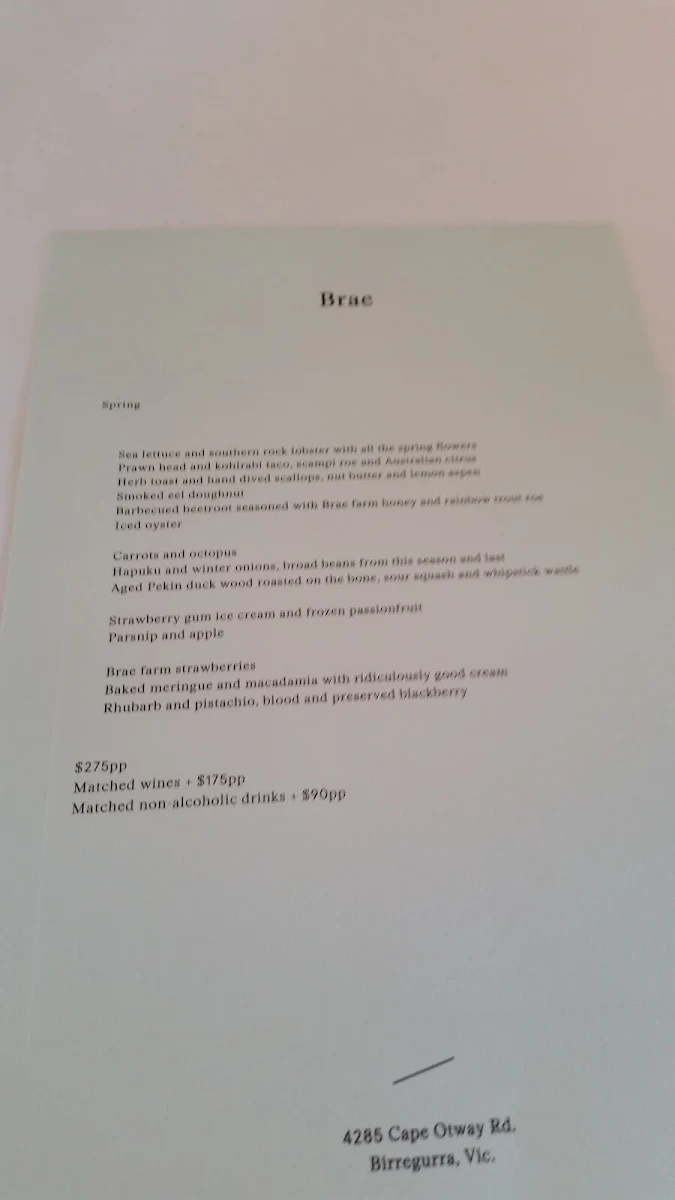 Menu, Brae Restaurant