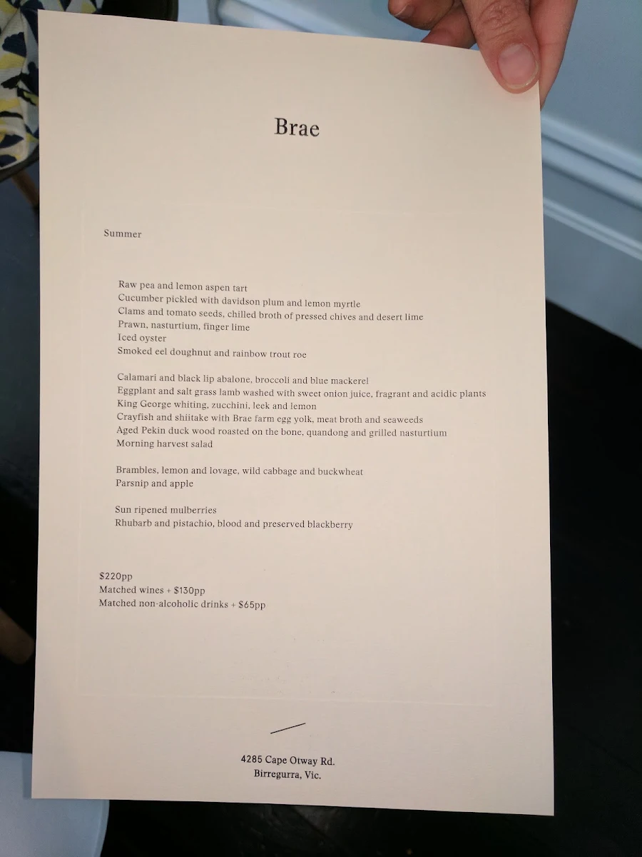Menu, Brae Restaurant