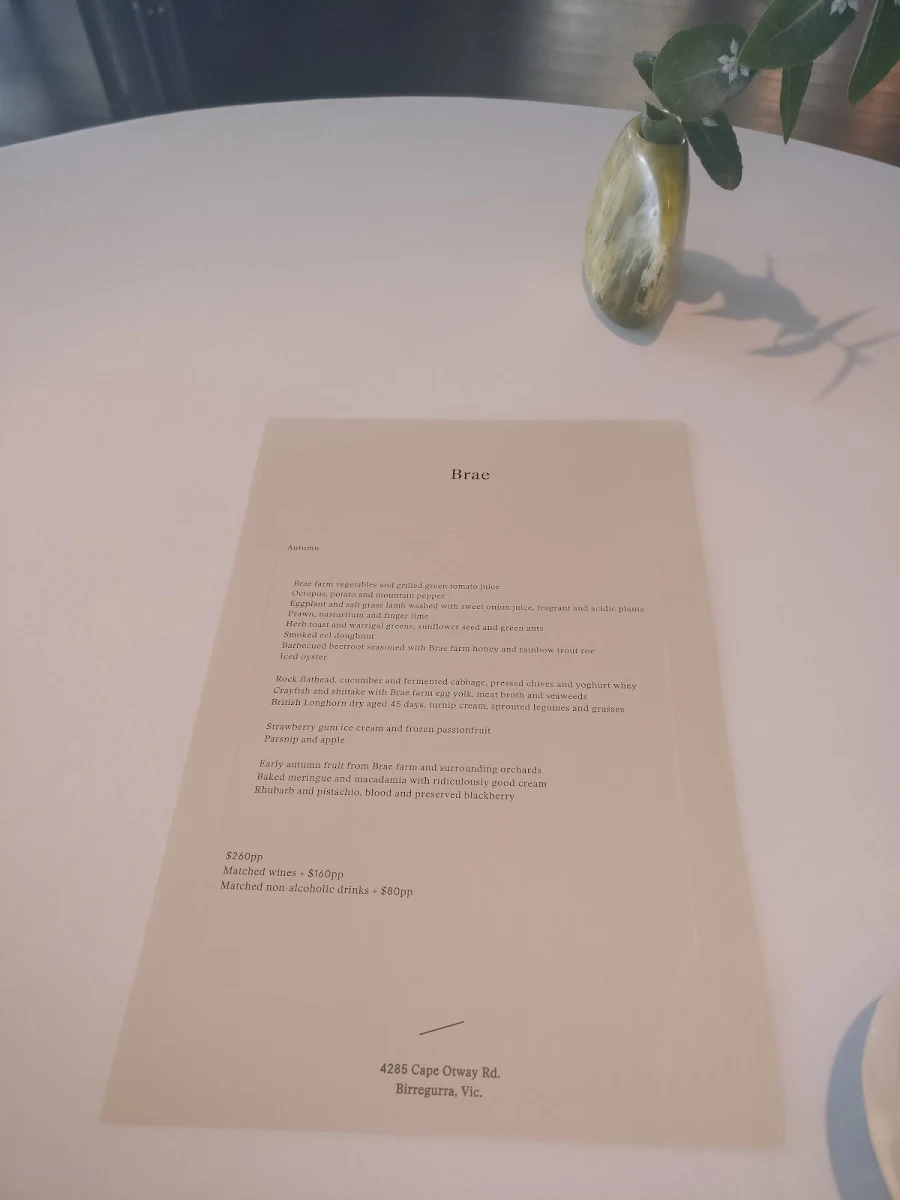 Menu, Brae Restaurant