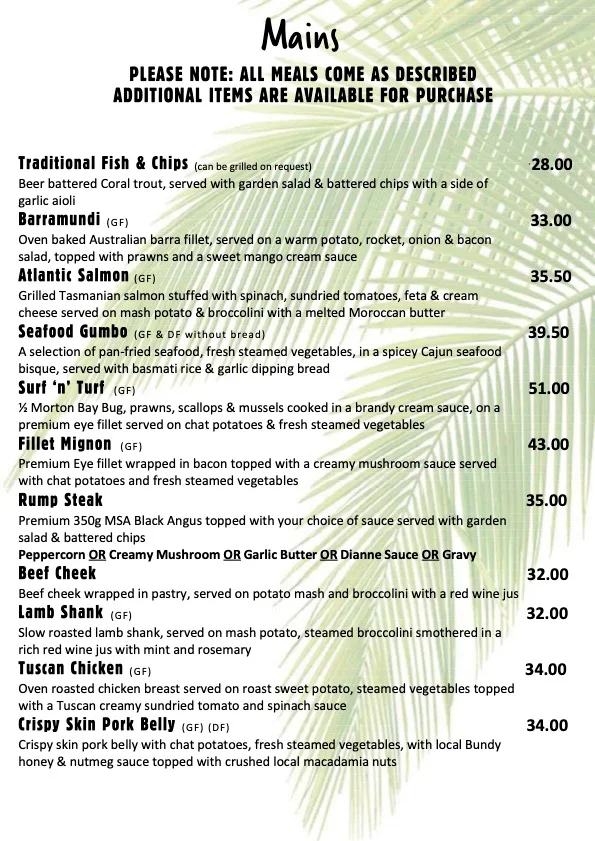 Menu, KBR's Licensed Restaurant