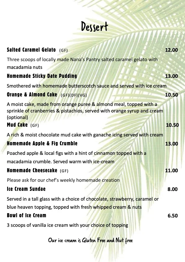 Menu, KBR's Licensed Restaurant