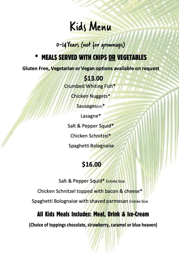 Menu, KBR's Licensed Restaurant