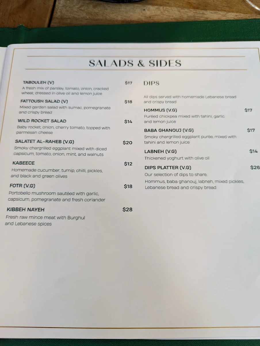 Menu, Al Nafoura