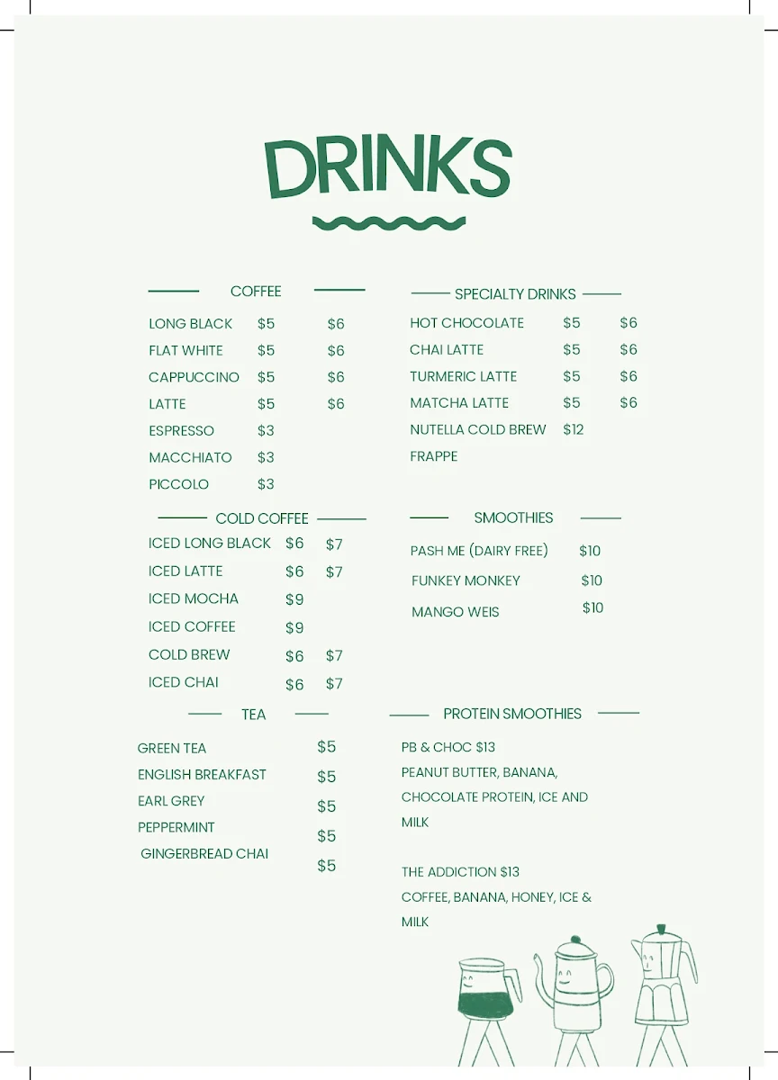 Menu, Drop In Espresso Bar