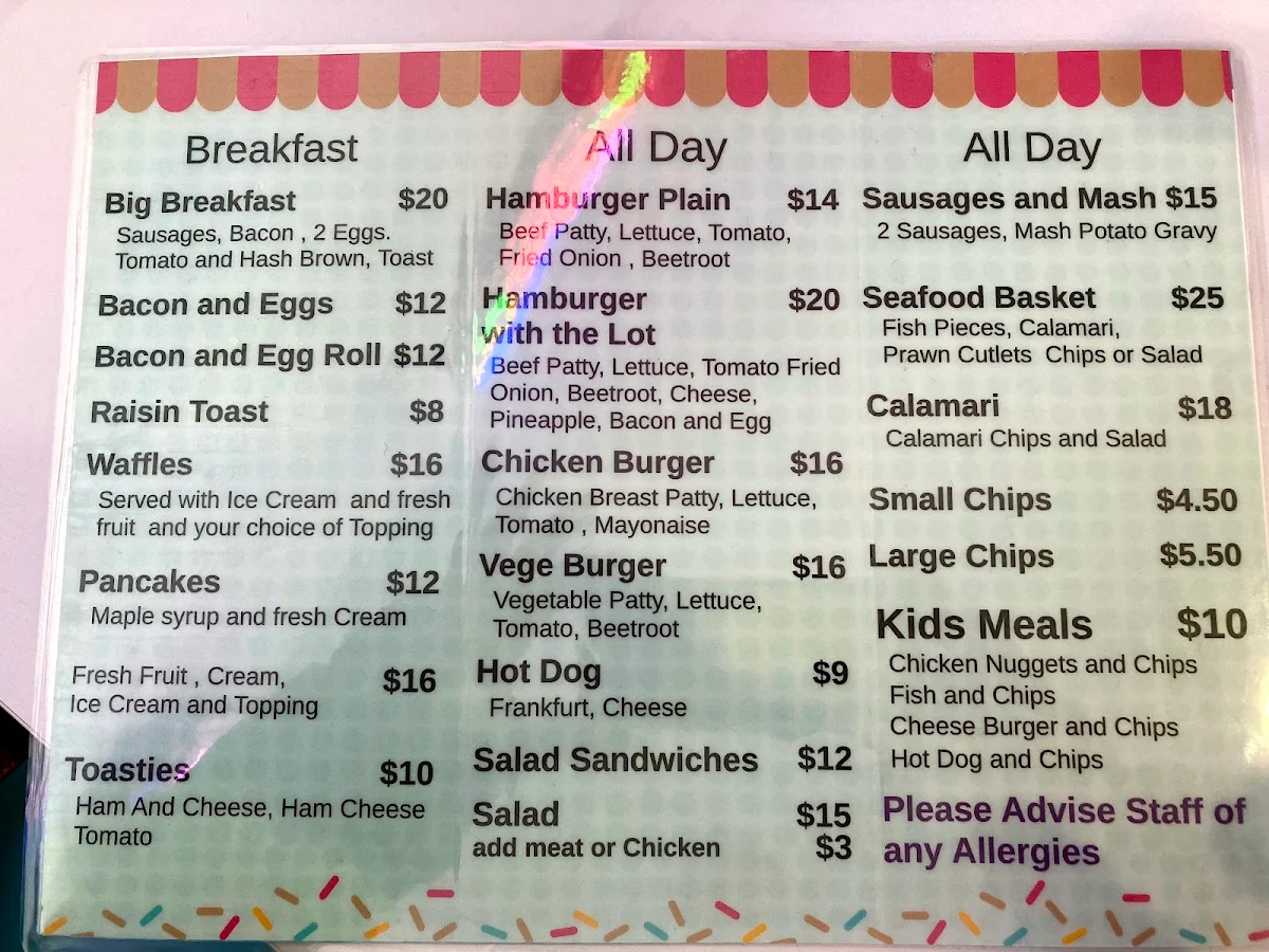 Menu, Seaview Retro Diner