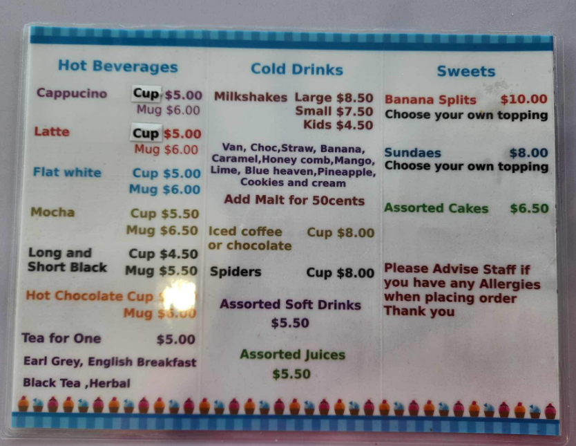 Menu, Seaview Retro Diner