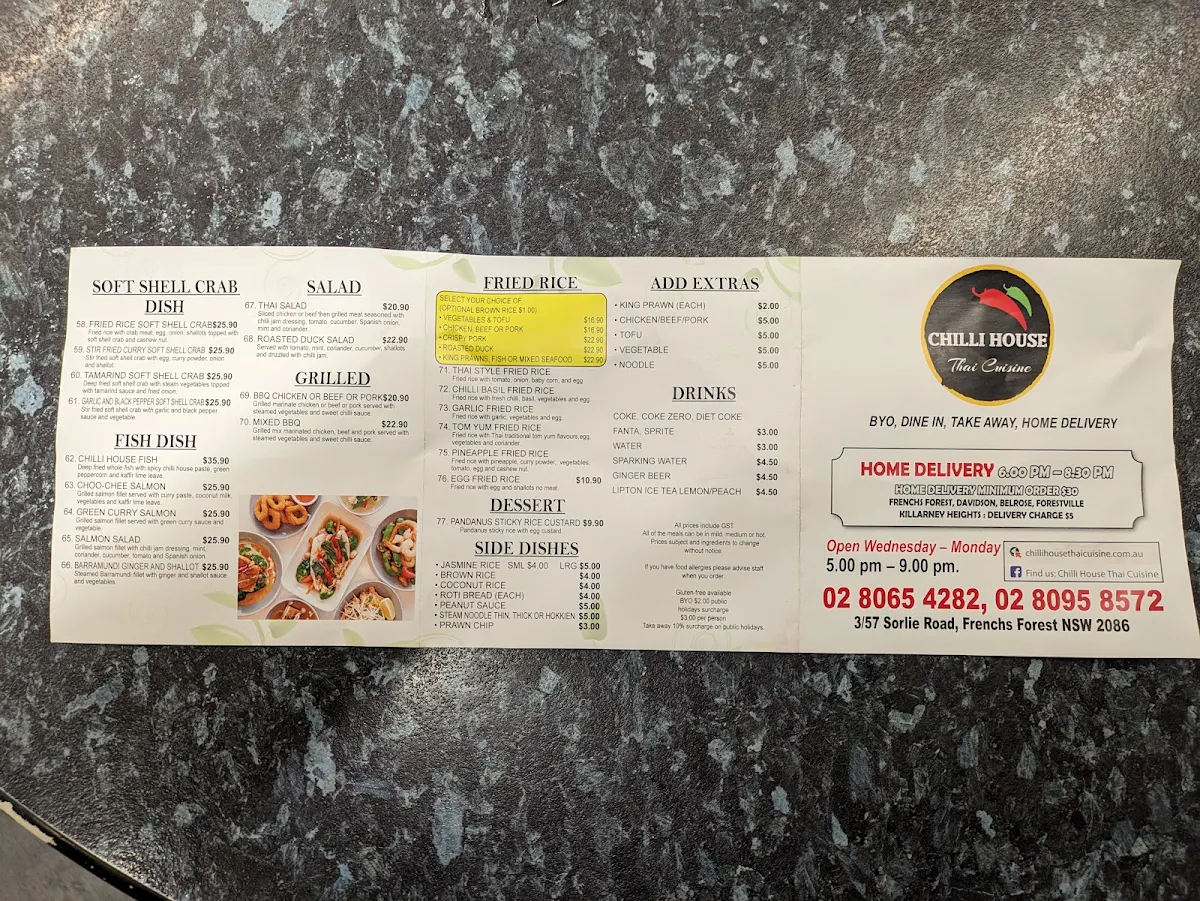 Menu, Chilli House Thai Cuisine