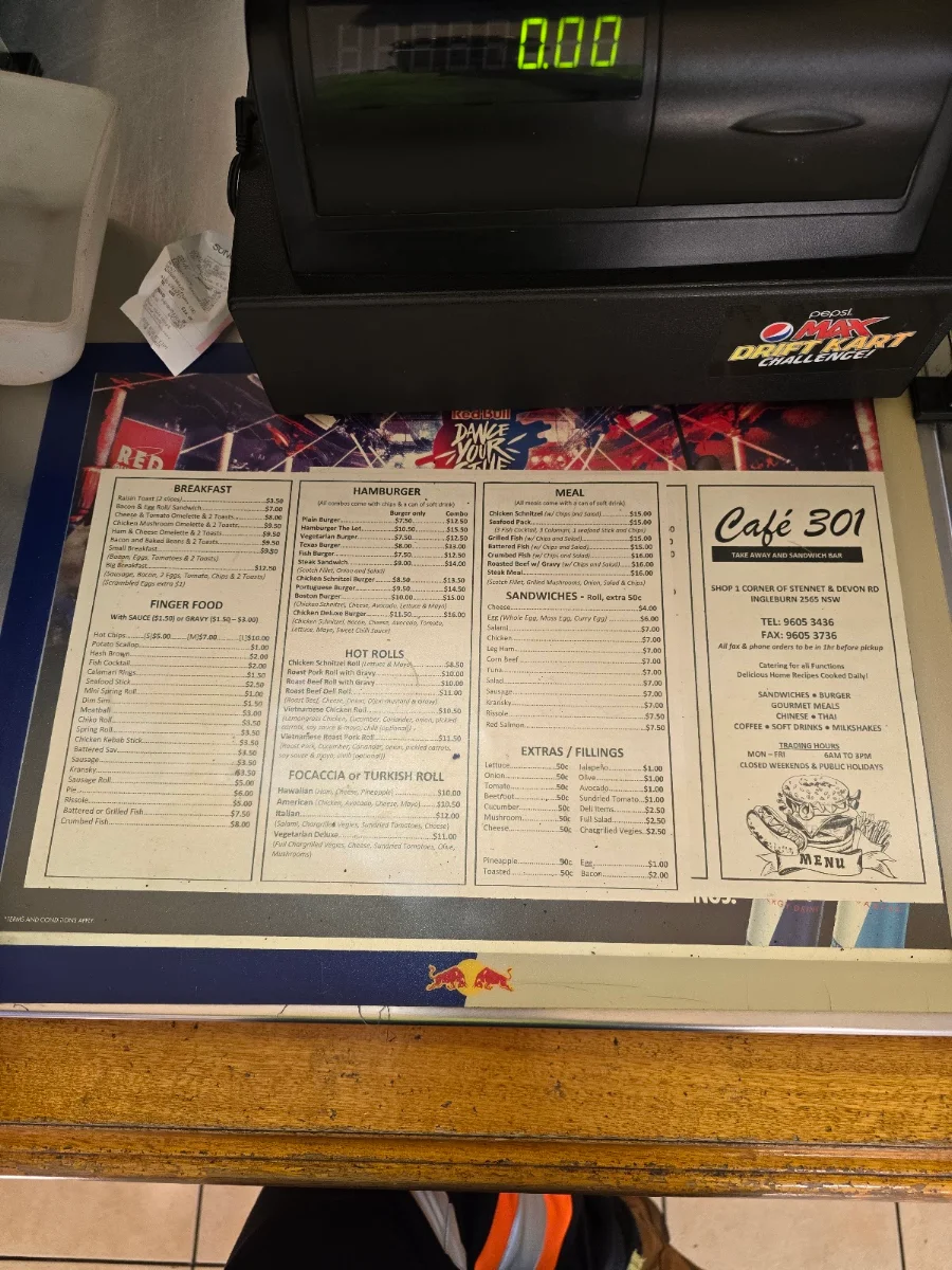 Menu, Café 301