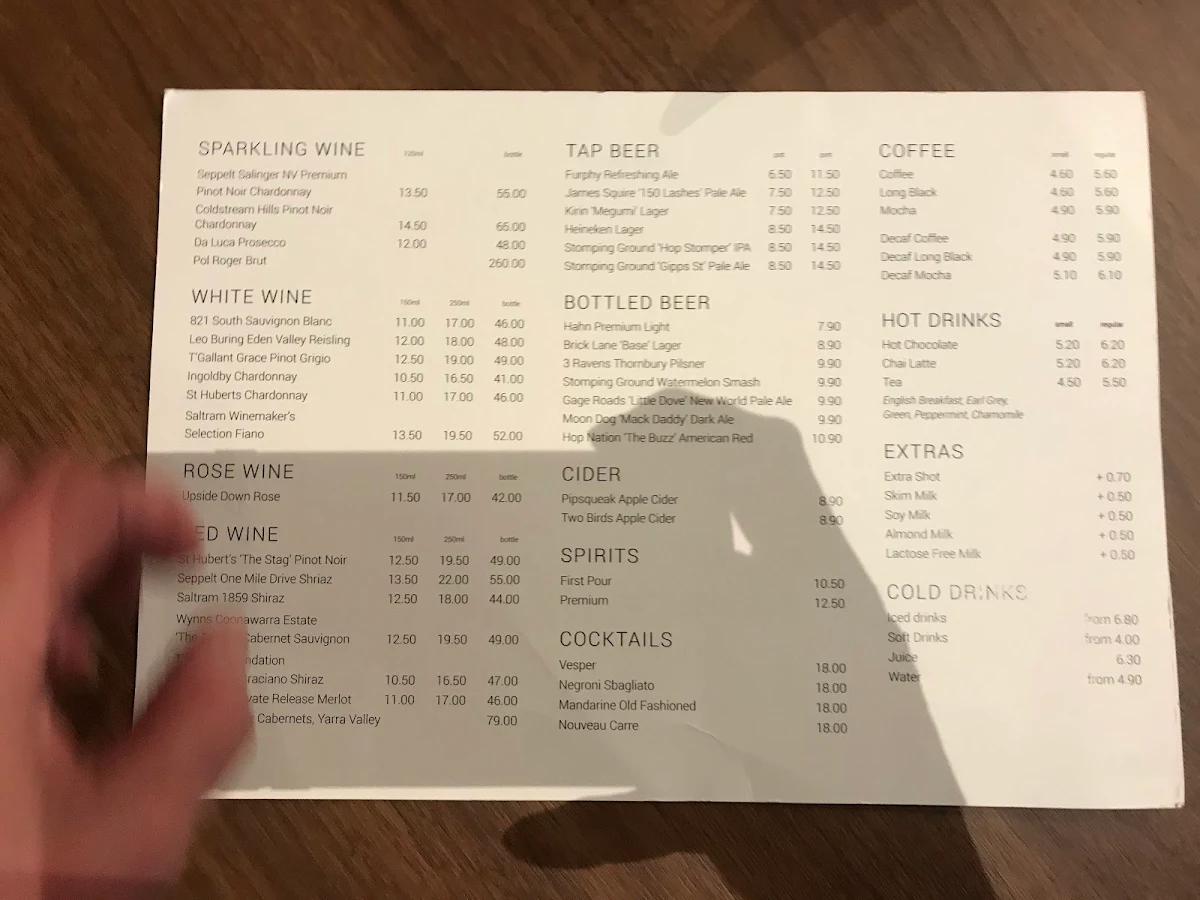 Menu, Pickett’s