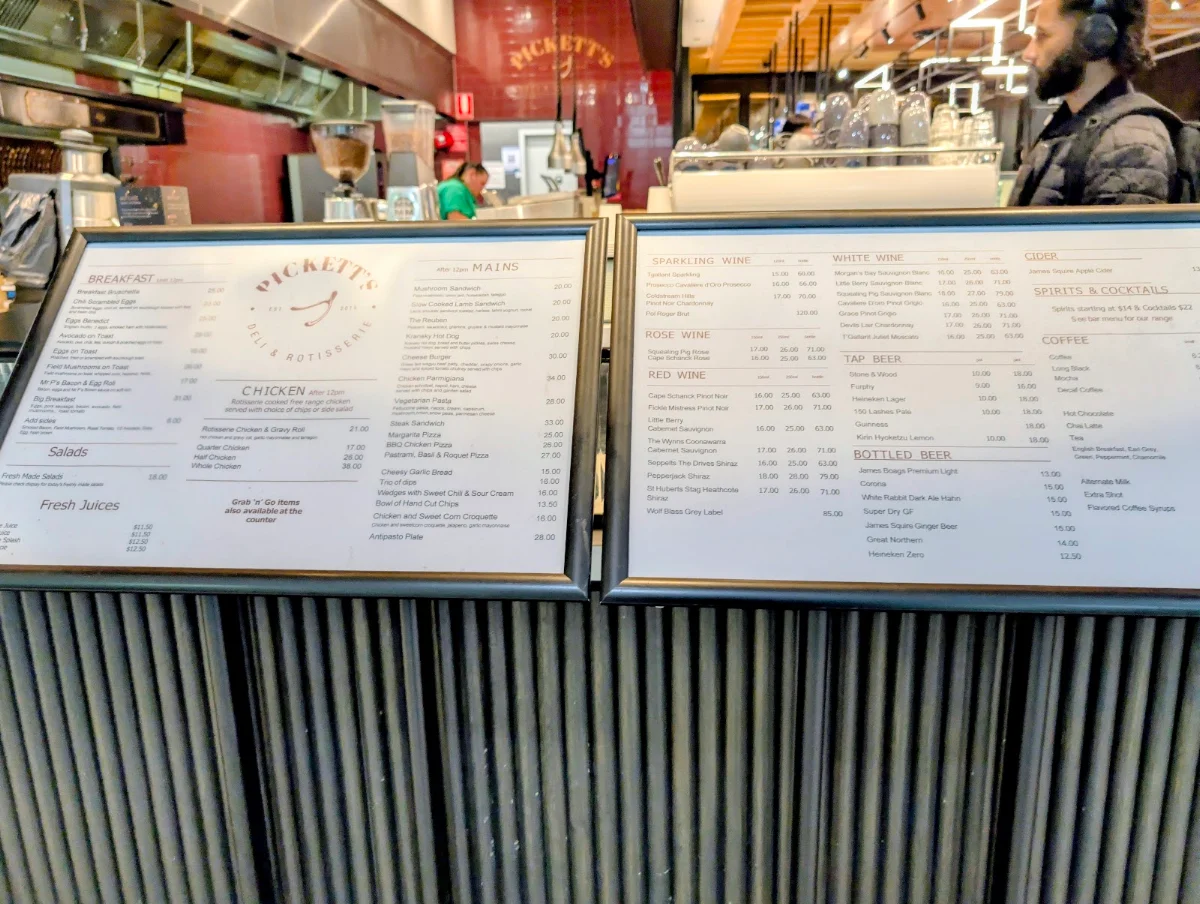 Menu, Pickett’s
