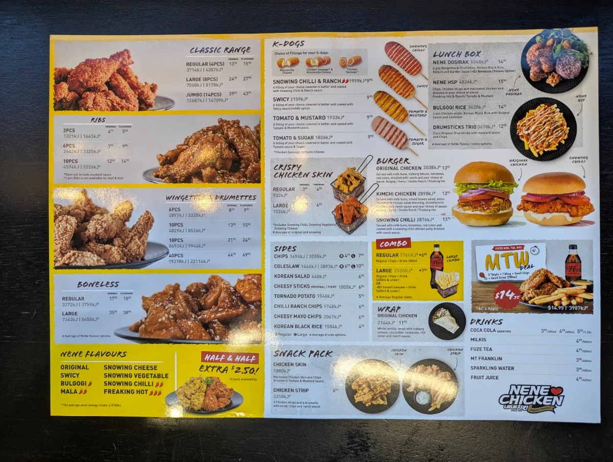 Menu, Nene Chicken Doncaster