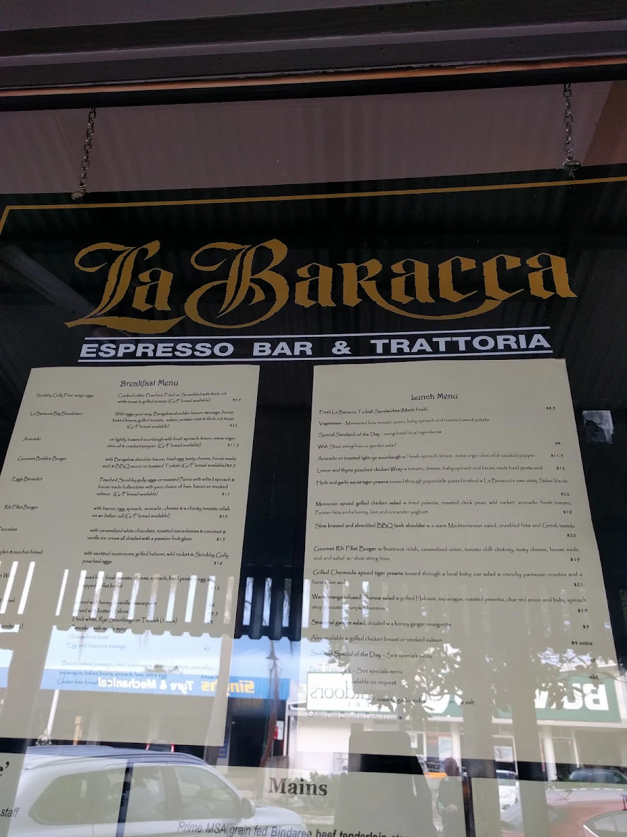 Menu, La Baracca Espresso Bar & Trattoria