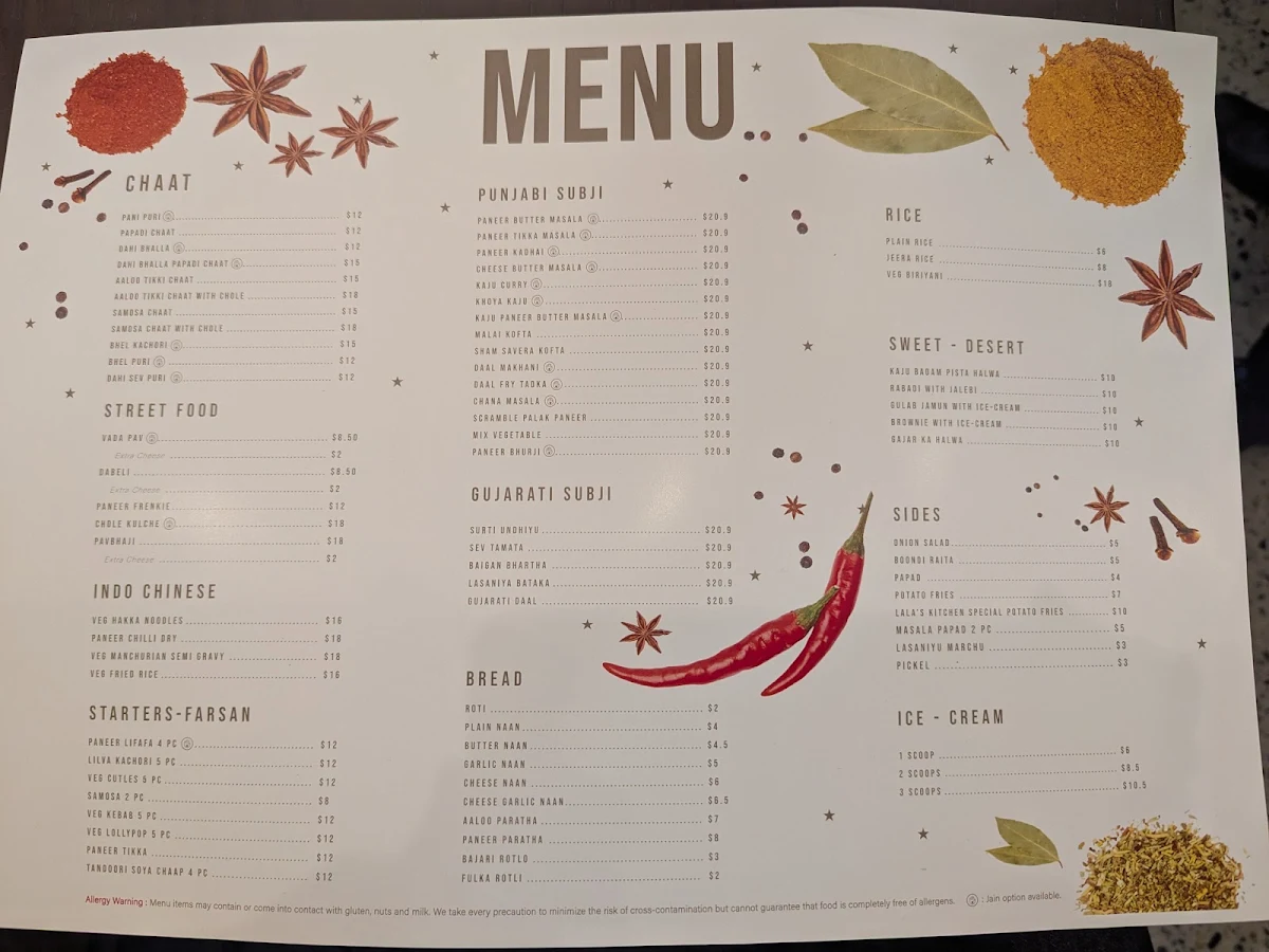Menu, Lala's Kitchen - Cranbourne West