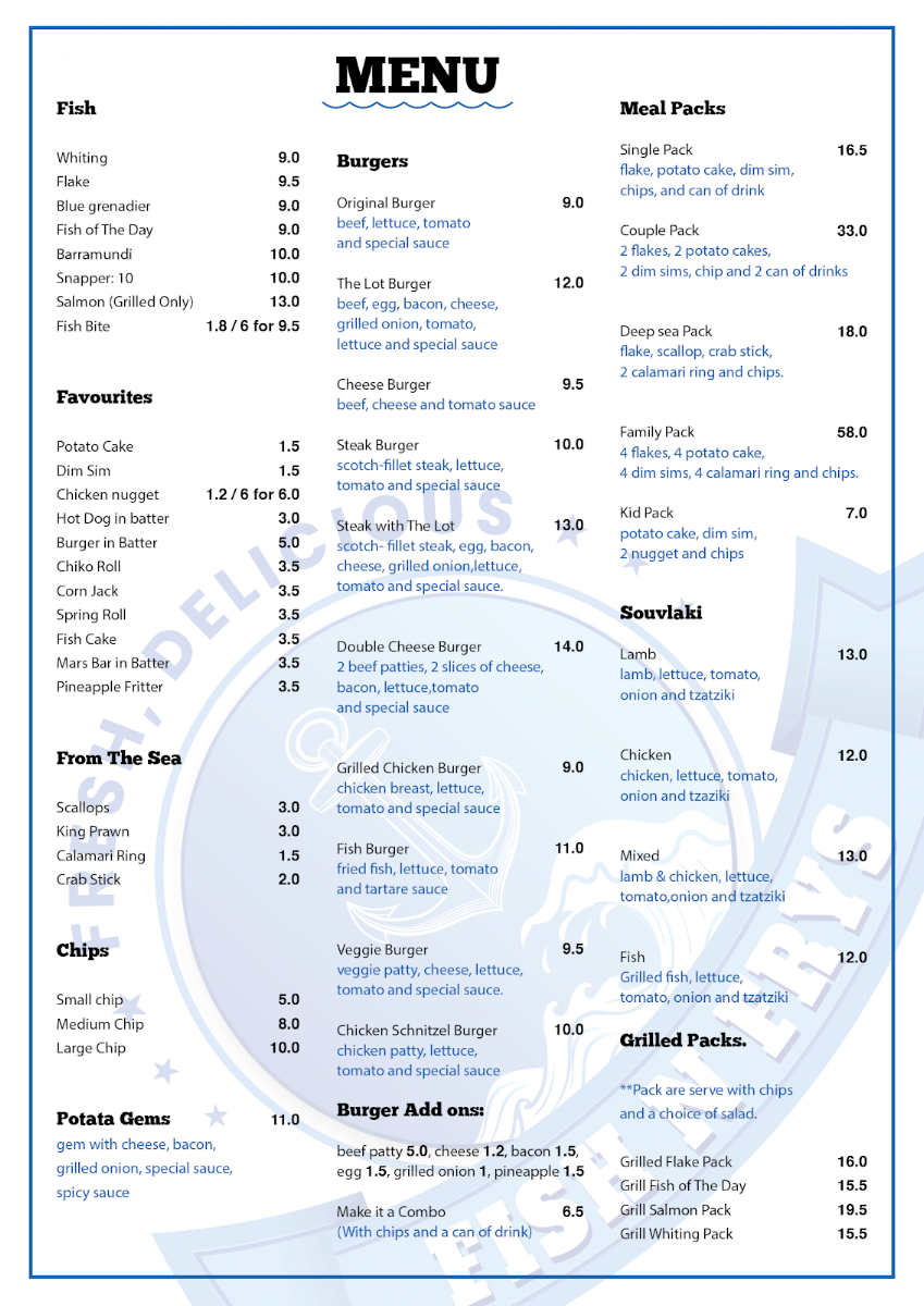 Menu, Fish N Frys