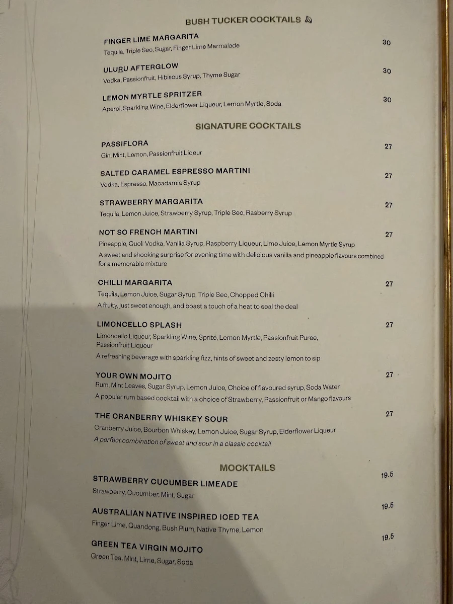 Menu, Mangata Bistro & Bar