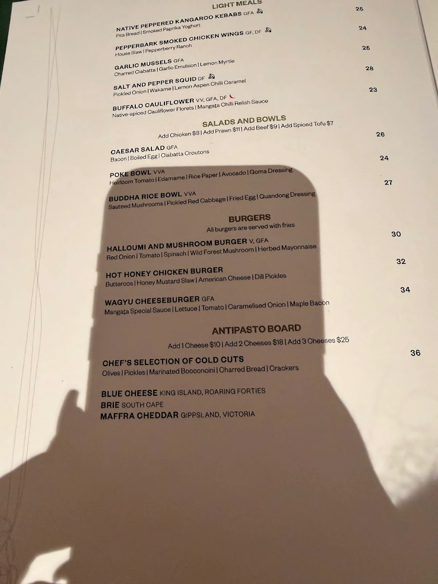 Menu, Mangata Bistro & Bar
