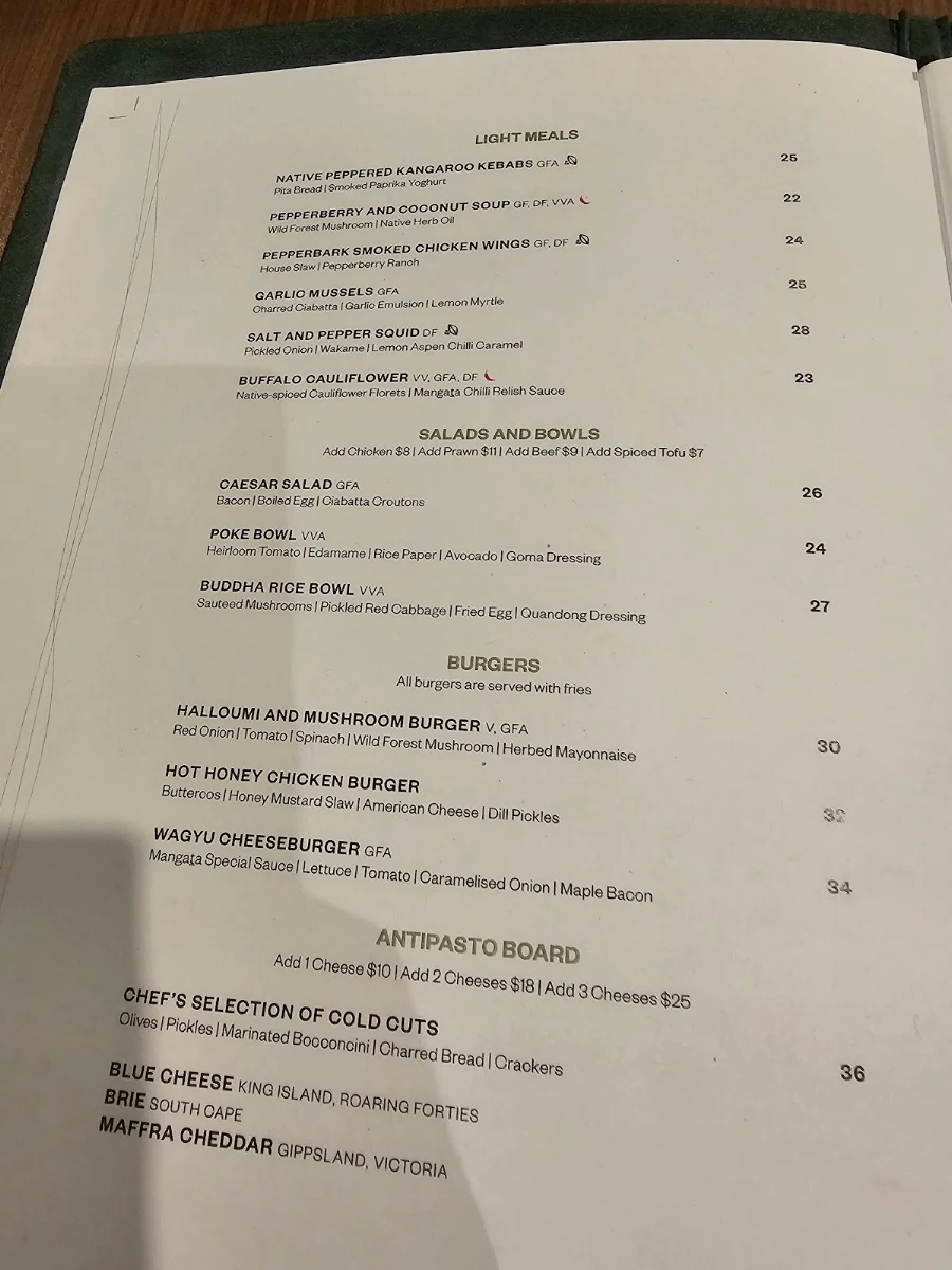 Menu, Mangata Bistro & Bar