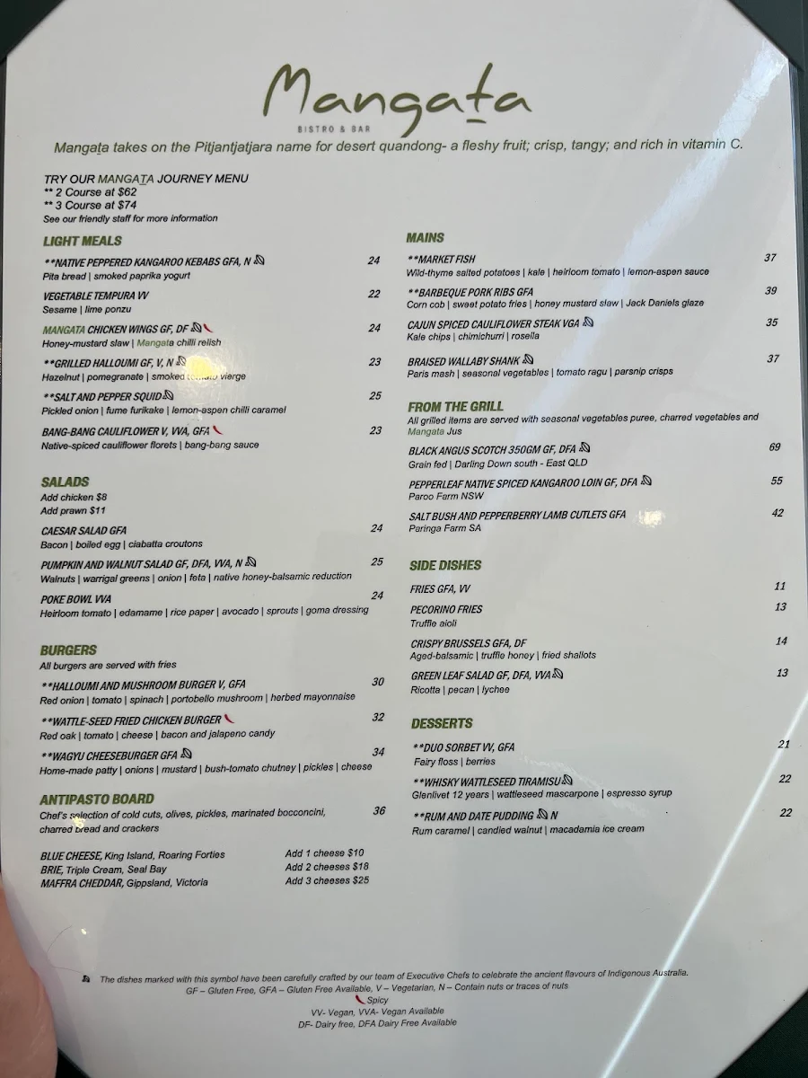 Menu, Mangata Bistro & Bar