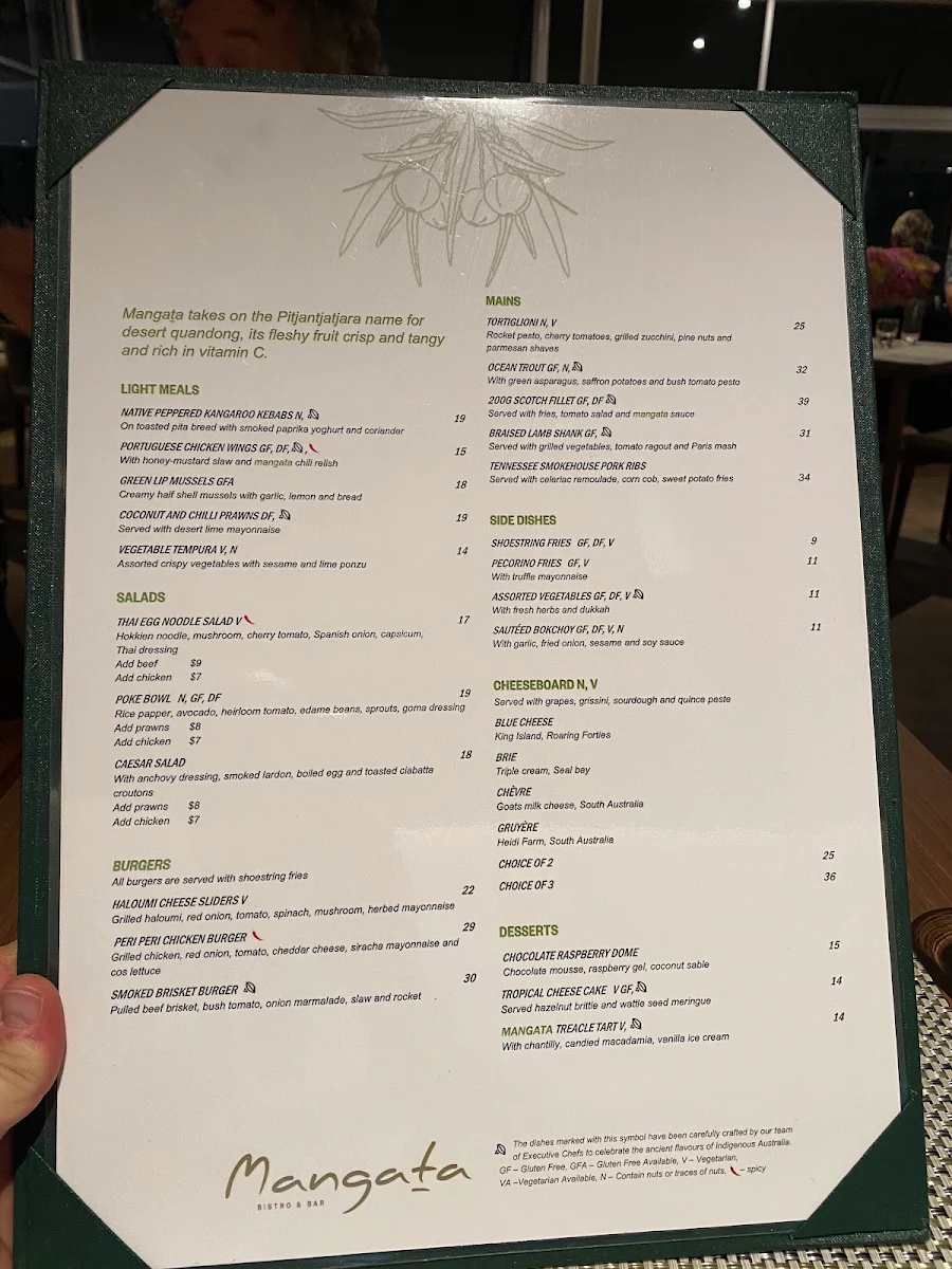 Menu, Mangata Bistro & Bar
