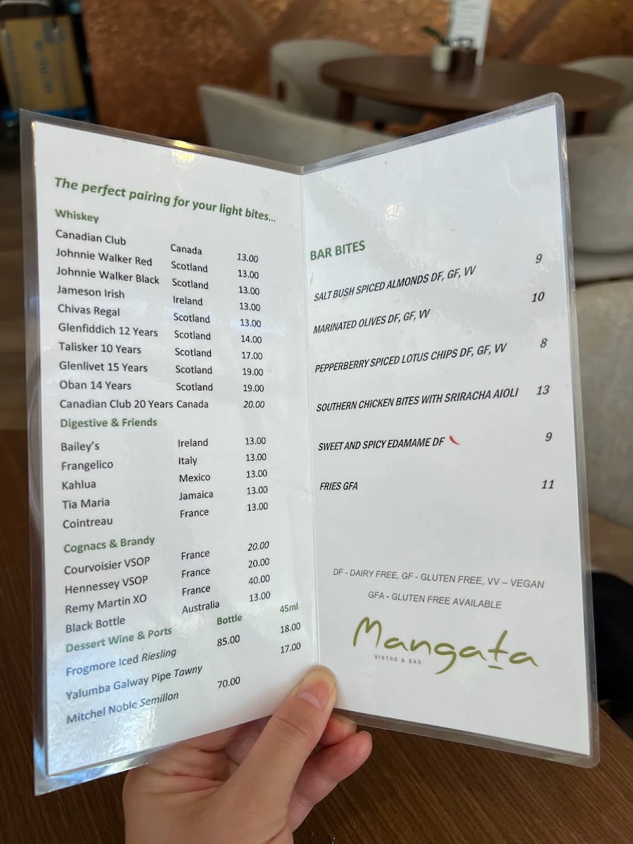 Menu, Mangata Bistro & Bar