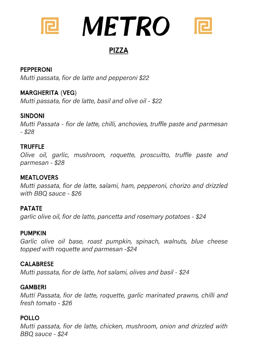 Menu, Metro | Bakery & Cafe
