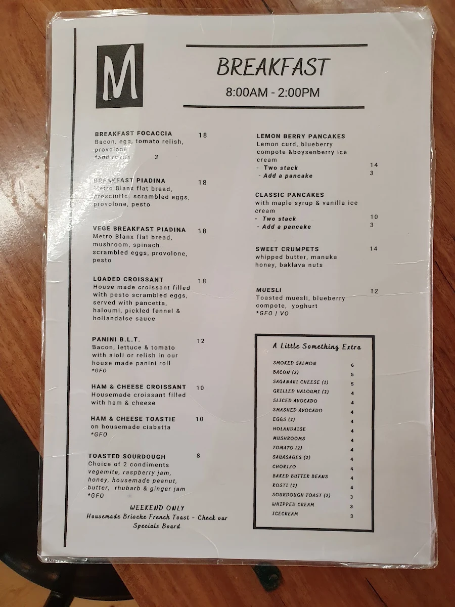 Menu, Metro | Bakery & Cafe