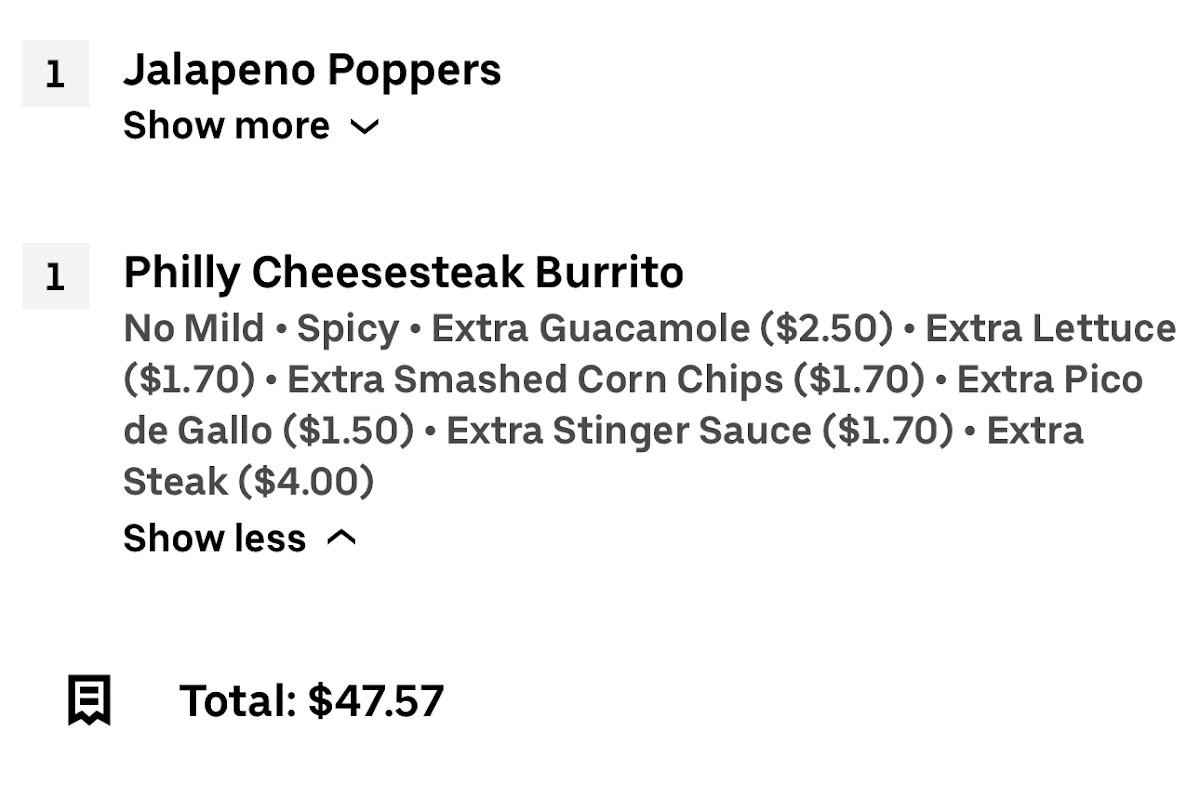 Menu, Burrito Bar Spring Hill